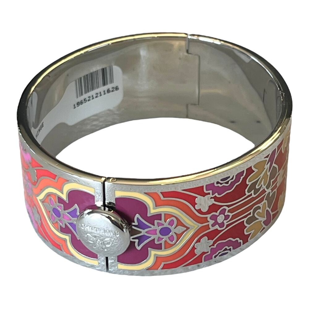 Johnny Was Hinged Bracelet Bangle Silver M/L Boho Chic Floral Red Saba New